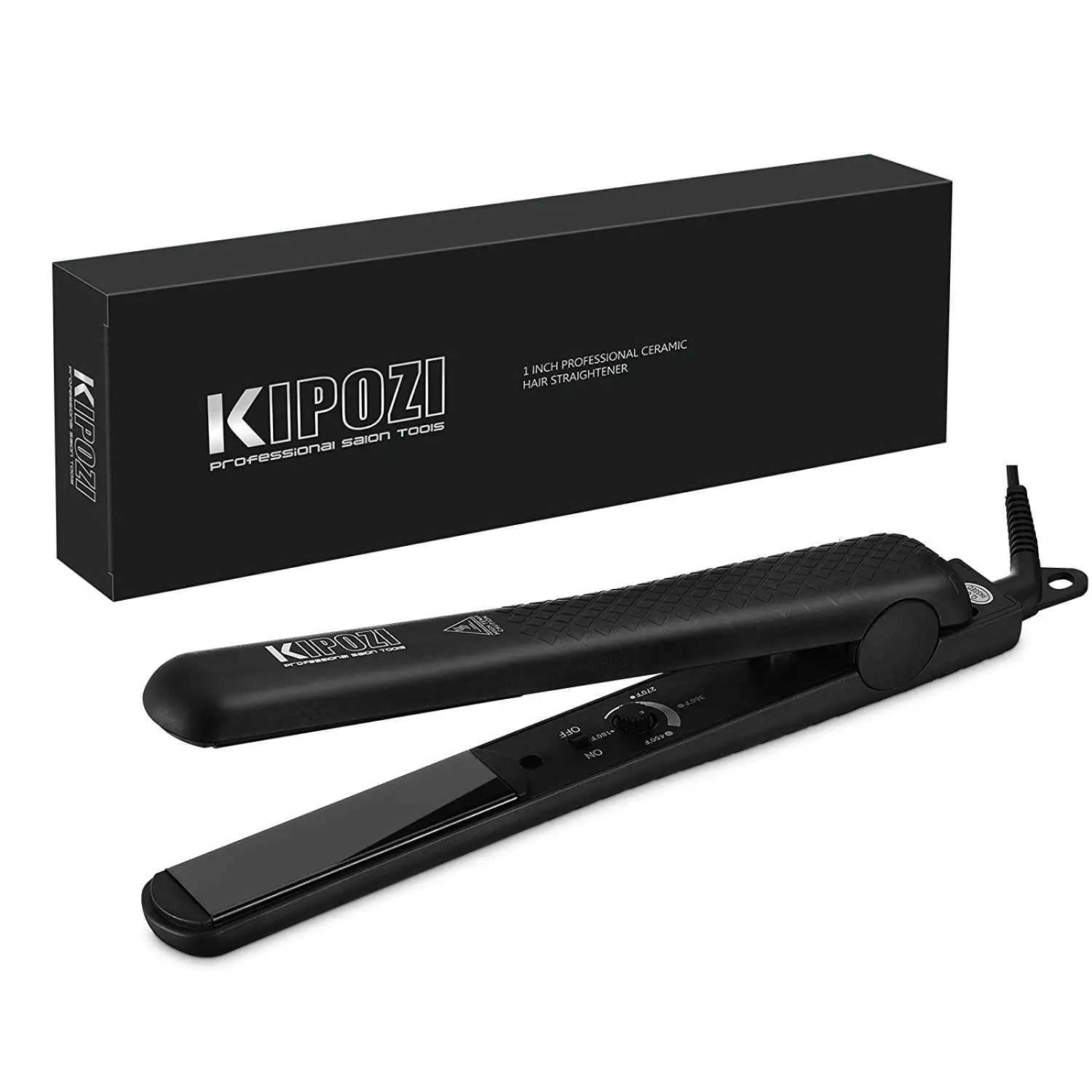 KIPOZI 1 Inch Hair Straightener Ceramic Flat Iron Adjustable Temp Straightens and Curls180-450 Dual Voltage BlackT251122