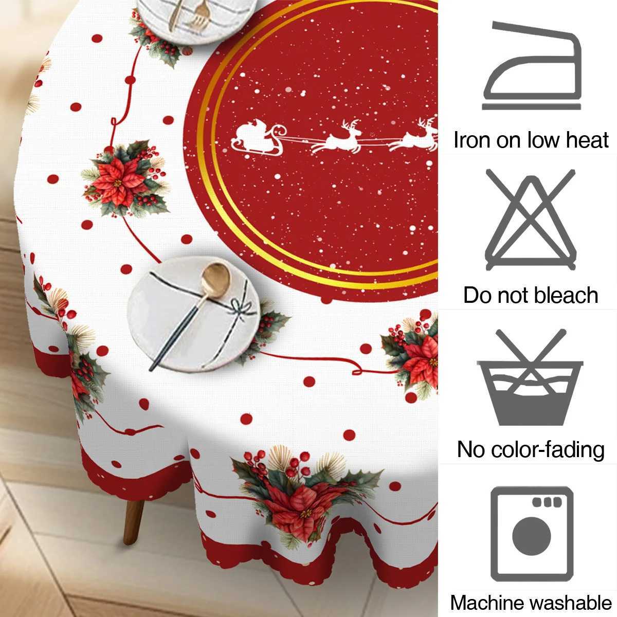 1 Piece Merry Christmas Red Ribbon Bouquet Tablecloth Elk Santa Claus Table Cover Holiday Tablecloth Tablecloth Home Decoration Christmas Decorations 