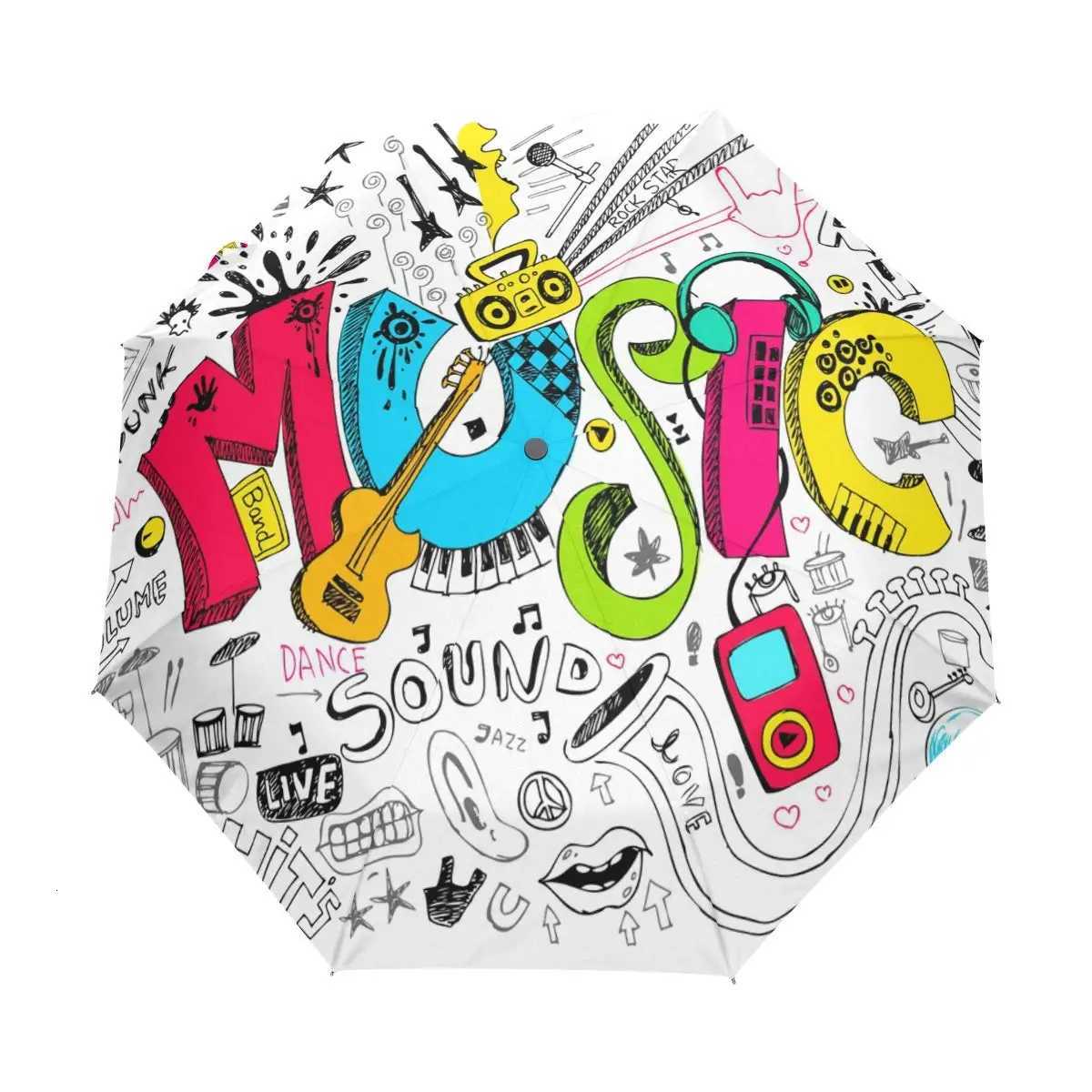 Black and White Musical Note Travel Umbrella Music Theme Folding Rain Umbrellas Windproof Compact Lightweight for Adults TeensM251122