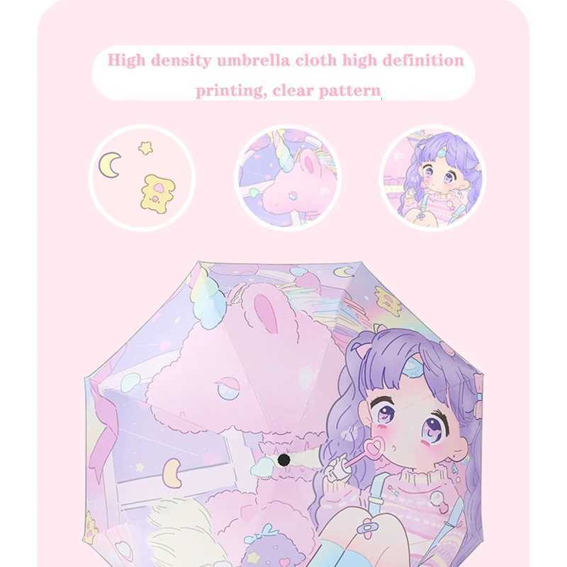 Umbrella Windproof Rain Anti UV Umbrella Cartoon Printing Black Coating Folding Automatic Umbrella Anti-rebound designM251122