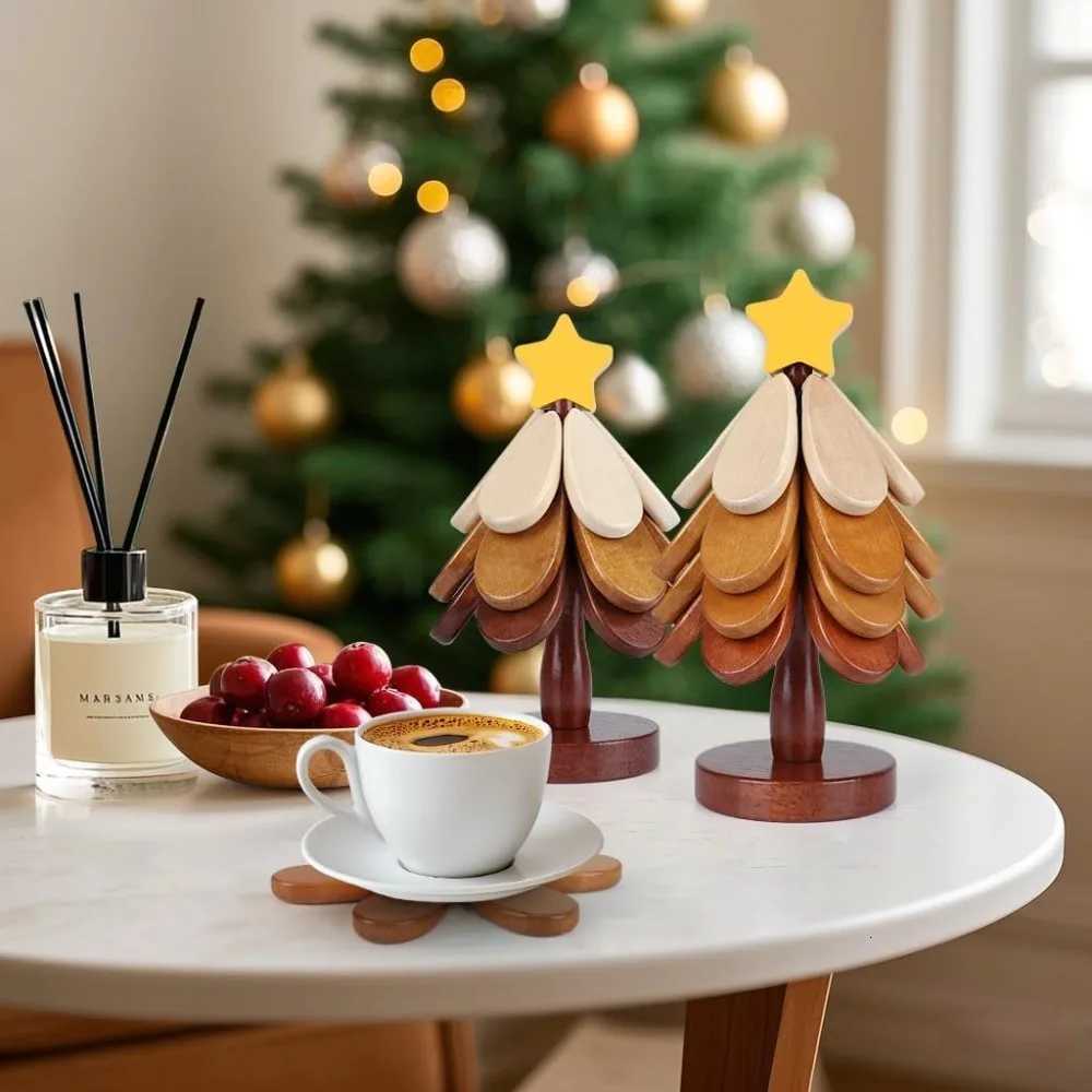 Christmas Wooden Coaster Trivet Wooden Tree Shaped Coaster Mat Wooden Set of 3 Home and Restaurant Tabletop Decorative Coasters C251122