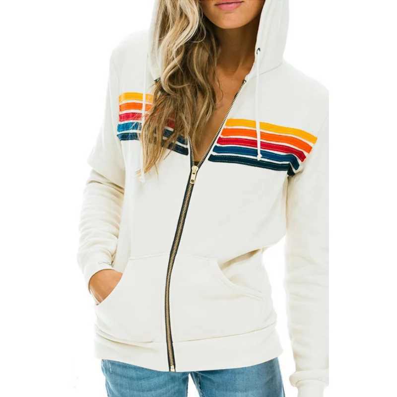 Mens Hoodie Jacket Casual Rainbow Hoodie Fashion Zipper Striped Open Fleece Sweater Mens Hoodie M250425