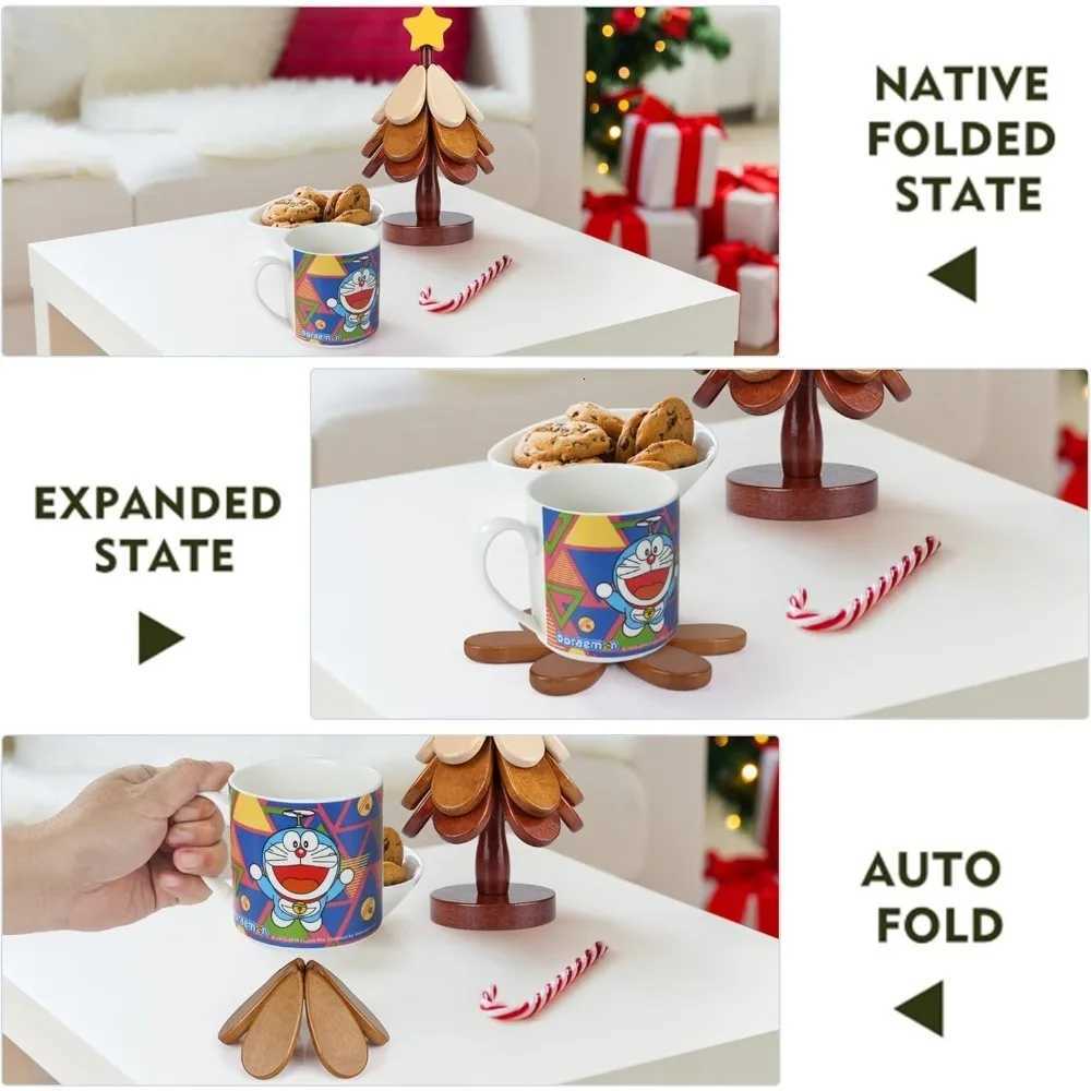 Christmas Wooden Coaster Trivet Wooden Tree Shaped Coaster Mat Wooden Set of 3 Home and Restaurant Tabletop Decorative Coasters C251122