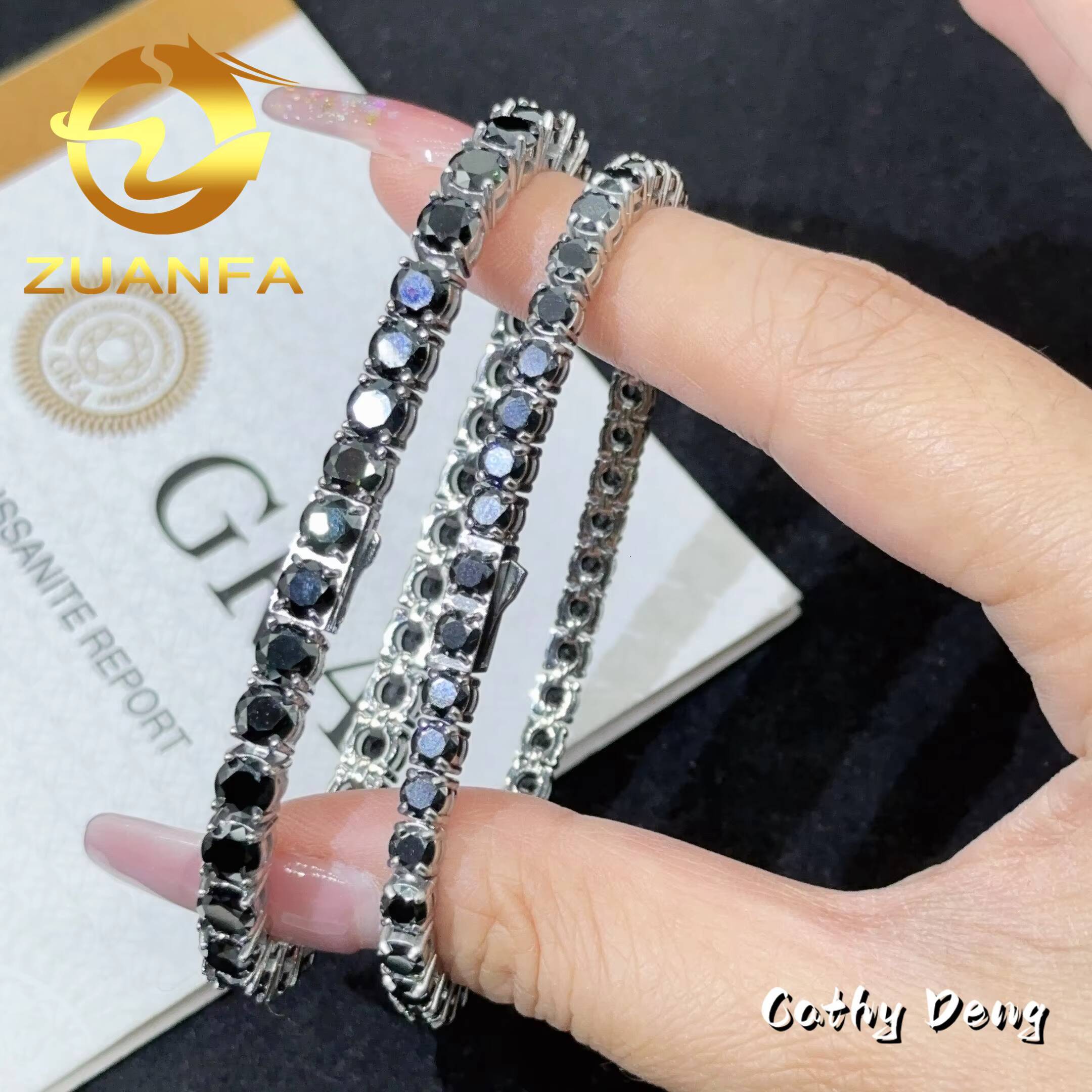 4mm 5mm Never Fade Black Moissanite Diamond Stainless Steel Tennis Chain Bracelet Hip Hop Moissanite Tennis Bracelet