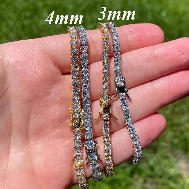 3mm 4mm Moissanite Bracelets Hiphop Iced Out Chain VVS 925 Sterling Silver Bling Moissanite Tennis Bracelet