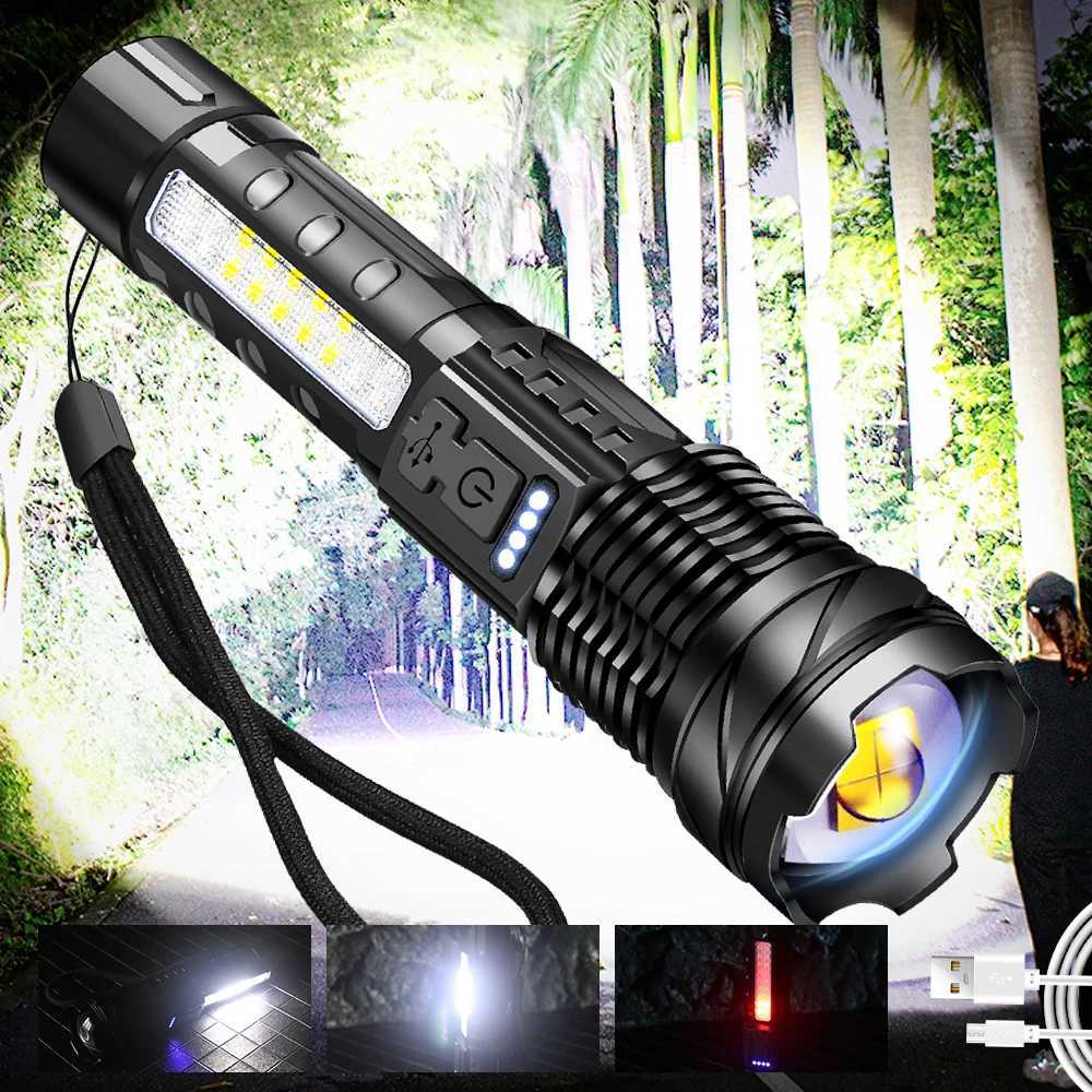 High Strong Power 24w Led Flashlights 50000000 Tactical Light Emergency Spotlights Telescopic Jetbeam1km 18650 Built-in Battery C251122