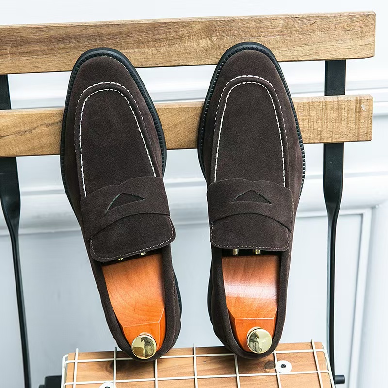 Men's Fashion Casual Shoes Suede Genuine Leather Mens Slip-on Light Comfortable Driving Loafers Moccasins Men Party Wedding Flat 1109