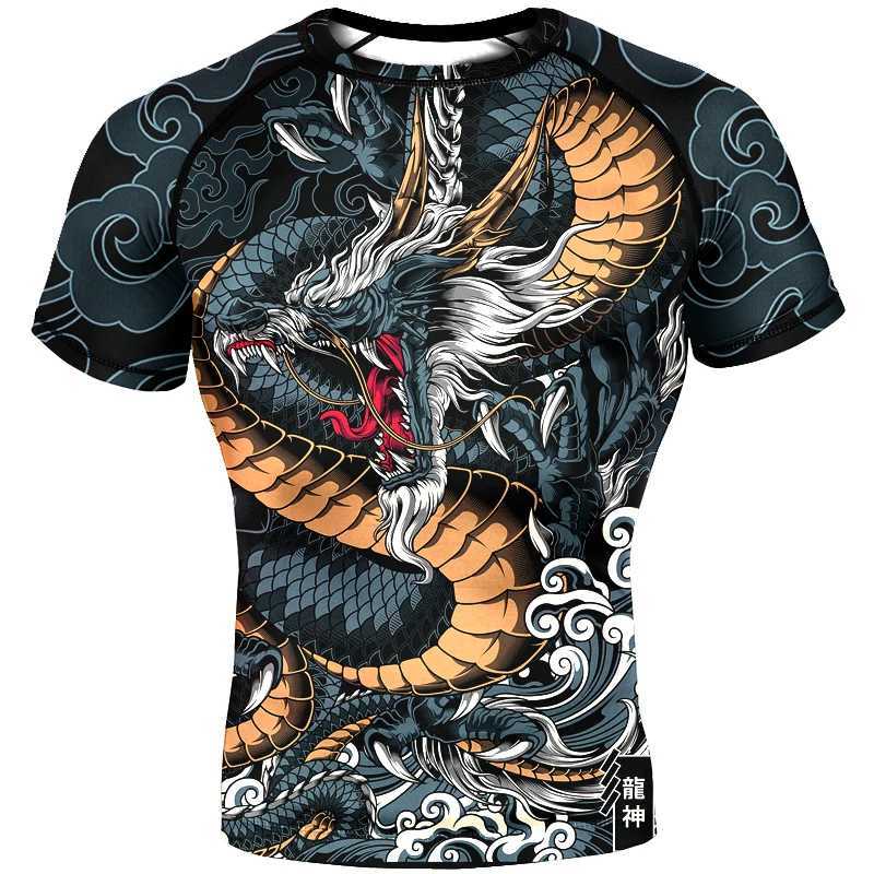 Mma clothing boxing compression shirt mens sports shirt 3D dragon print Muay Thai fast drying sports training T-shirt top W250422