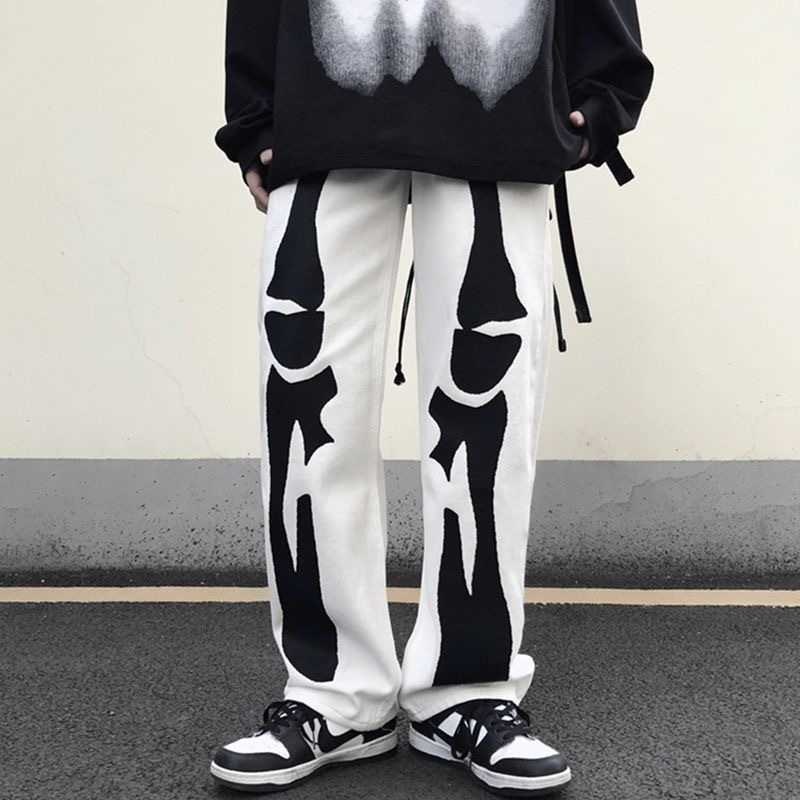 Mens Casual Strt Style Trendy Cross Print Fashionable Slightly Flared Black and White Color-Block Design Sweatpants Men Pants X2511151