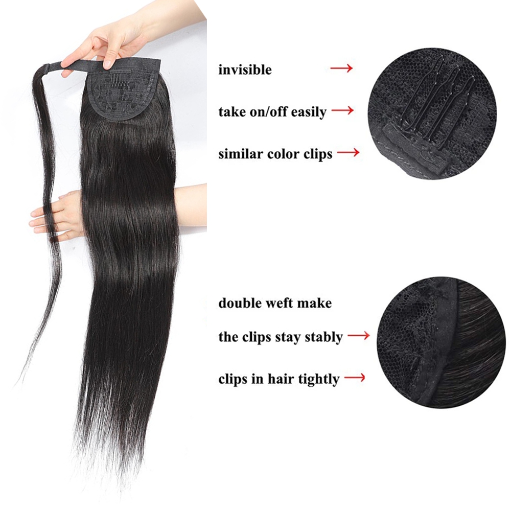 Bone Straight Ponytail Human Hair Extensions 100G Straight Wrap Around Horsetail 100% Remy Human Hair 10"-32" Ponytail Extension for Women