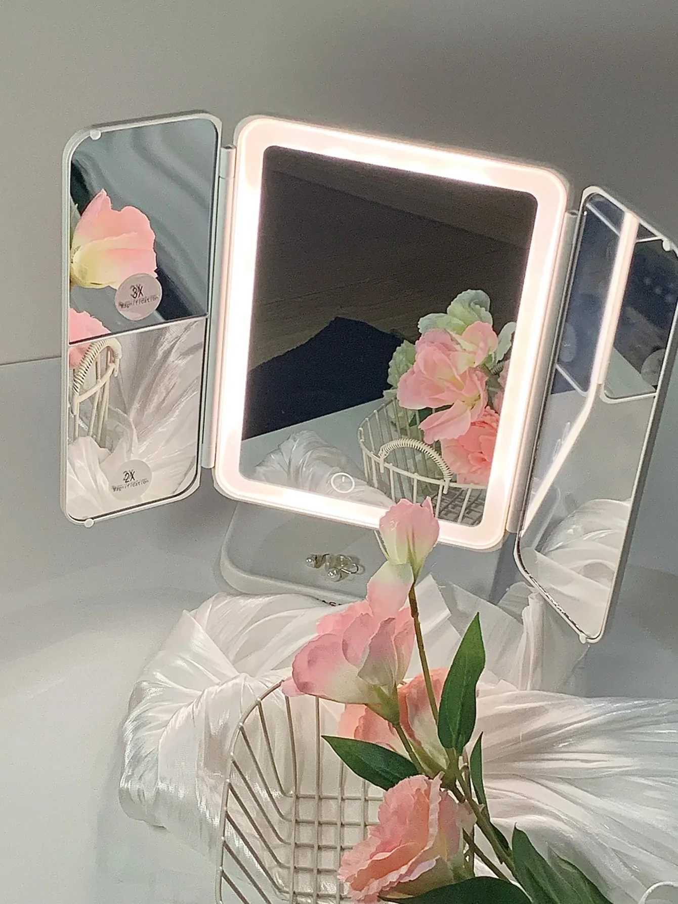 Rechargeable Cosmetic Mirror with LED Lights 10x Magnifying Mirror Portable Folding Travel Mirror Double Sided Beauty Mirror M251122