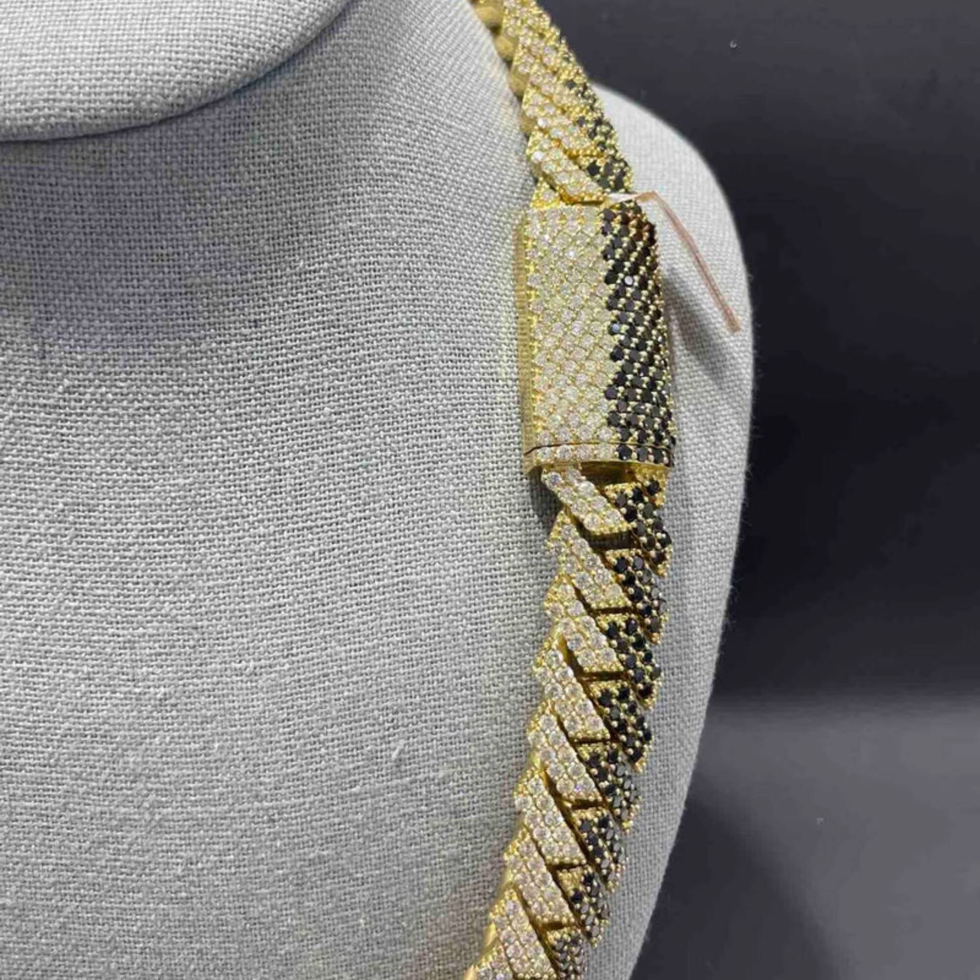 High Quality14MM Lab Grown Diamonds Cuban Link Chain Iced Out Pattern 10k Gold Lab-Grown White and Black Diamond for Hip Hop