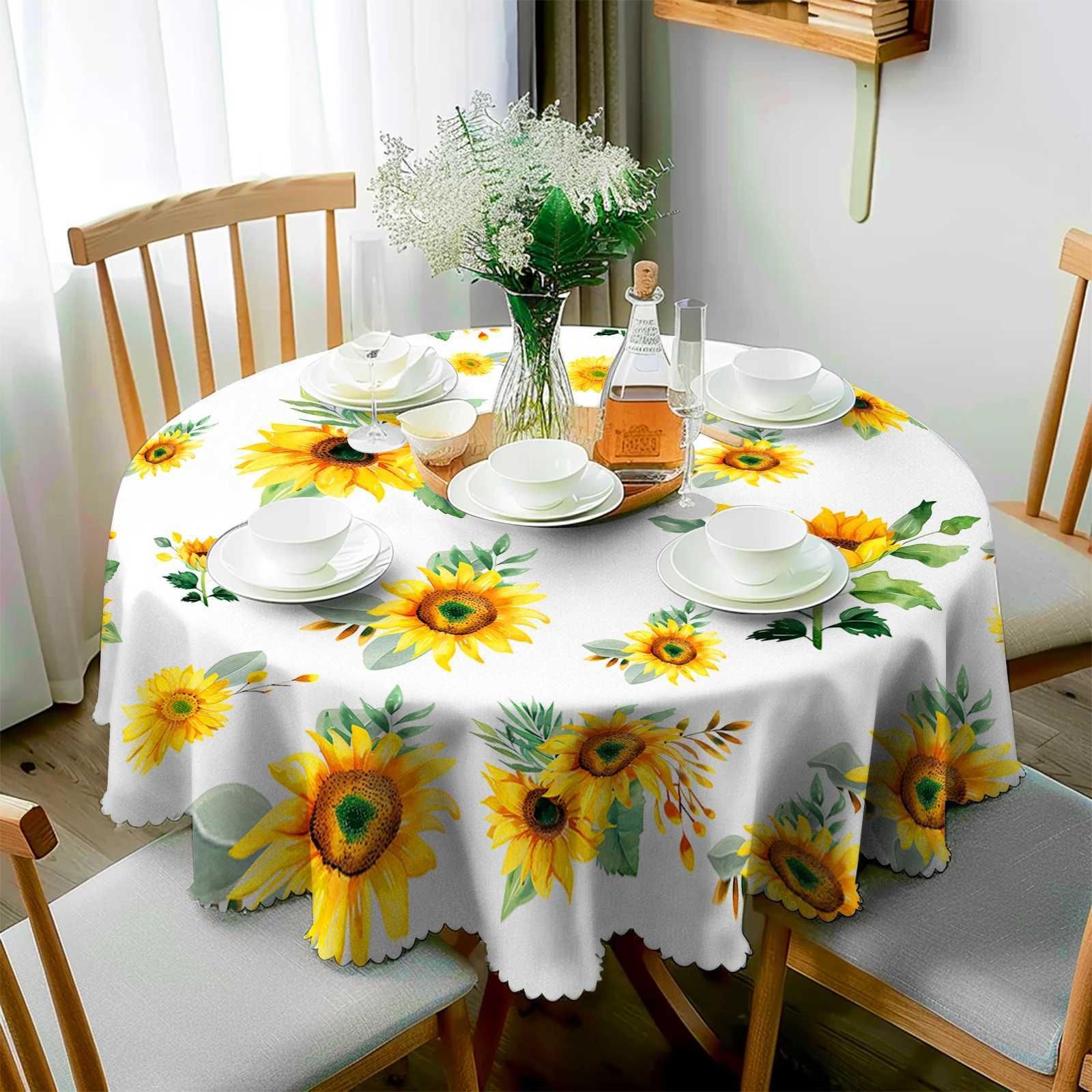 1 Piece Sunflower Floral Print Tablecloth 4 SelfAdhesiveS tickersE mbossedE dgesS uitablef orH omeK itchenL ivingR oomD iningT ableB alconyC offeeT C2