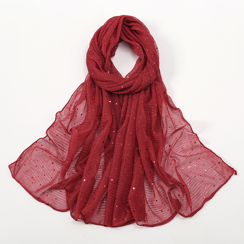 K483 Cross-border new pure color sequined gold and silver silk polyester scarf for women National breathable gauze scarf sunscreen shawl VS668