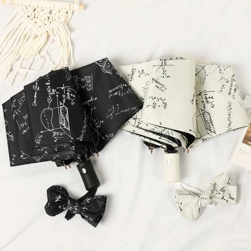 Children Automatic Umbrella Mathematical Formula Folding Umbrellas Black Coating Anti UV Umbrella Middle School Student UmbrellaM251122