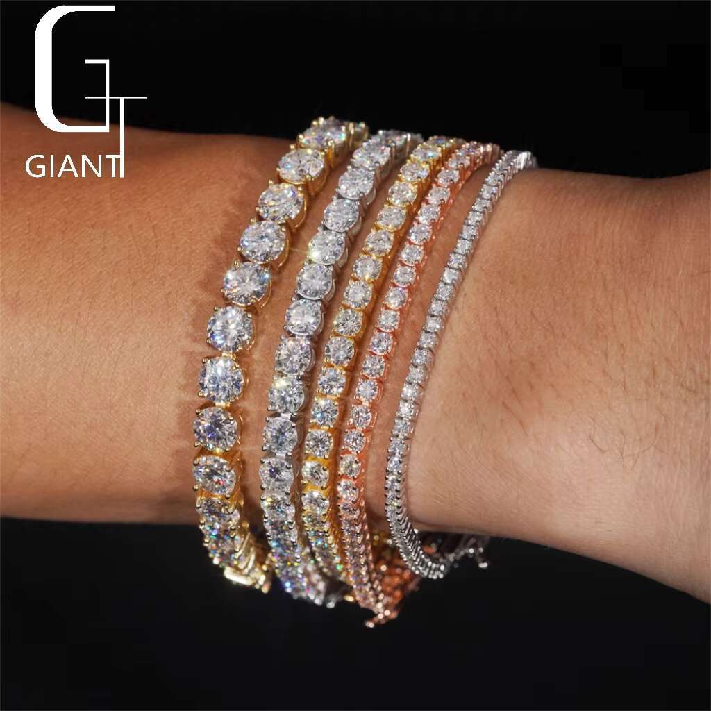 Bulk Stock Hip Hop Iced Out Jewelry 925 Sterling Silver VVS1 2mm 3mm 4mm 5mm 6.5mm Moissanite Diamond Cluster Tennis Bracelet