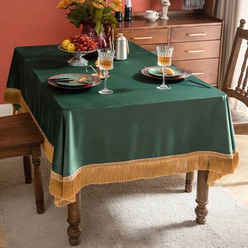 Dining Table Cloth Rectangular Solid Color Tablecloth Luxury Home Wedding Party Decor Red Green Orange Velour Tassel Table Cover C251122