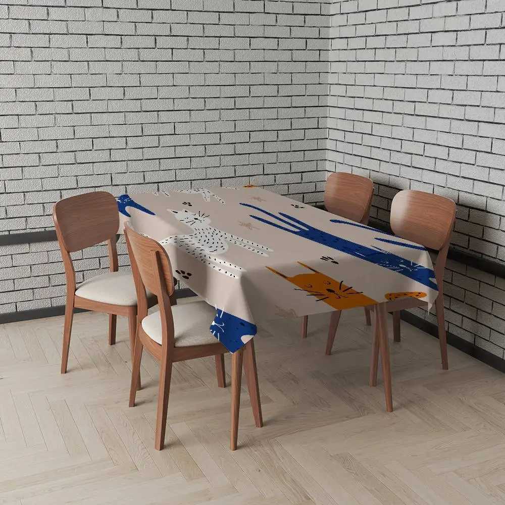 Cute Cartoon Dinosaur/Cat/Rabbit Rectangular Tablecloth - Stain-Resistant For Kitchen Coffee Tables Daily Use C251122