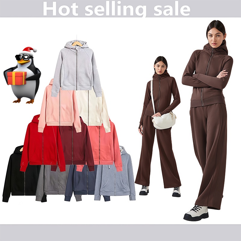 2025 thick scuba velvet jackets Women's luluity lemonics jackets scuba Wide leg Outfit luluity lemonics Sports Casual Sweatshirt luluity lemonics hoodie pants set