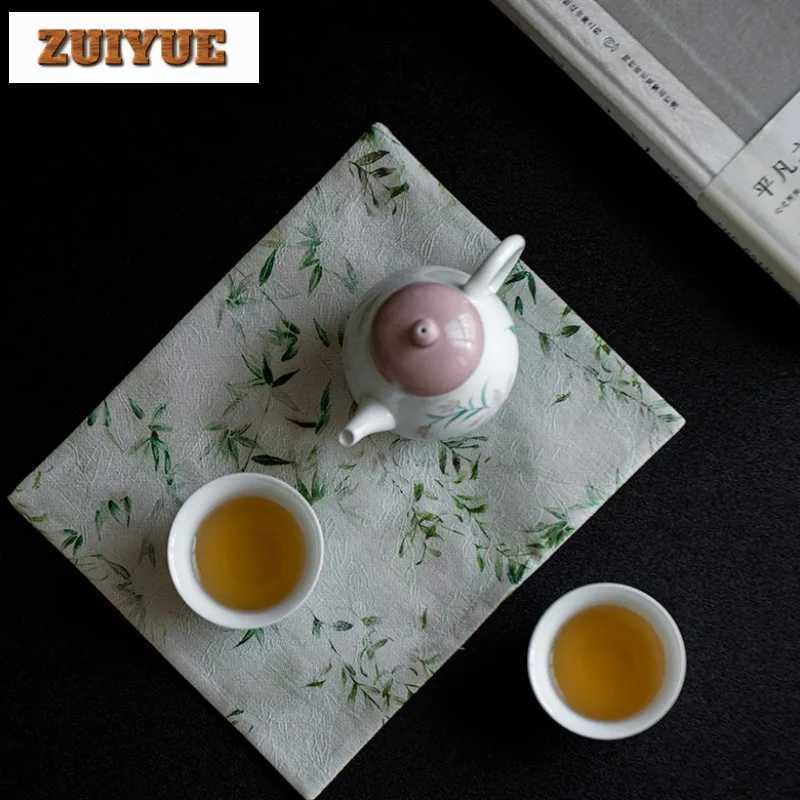 Brocade Embroider Little Green Bamboo Tea Table Mats Luxury Drink Coaster Dinner Table Cloth Mat For Tea Equipment Ornaments C251122