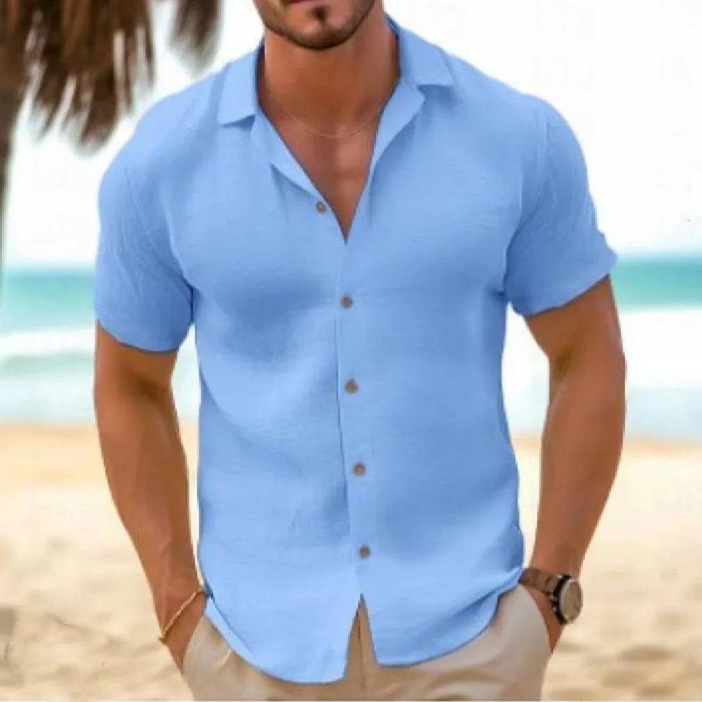 Summer Mens Shirt Short-sleeved Button-down Lapel White Top Casual Simple Black Blouses for Male 250421