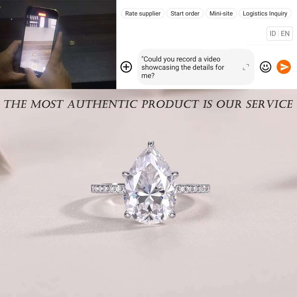 4.18ct Pear Cut Moissanite Ring S925 Sterling Silver 18K White Gold Plated Engagement Jewelry for Women