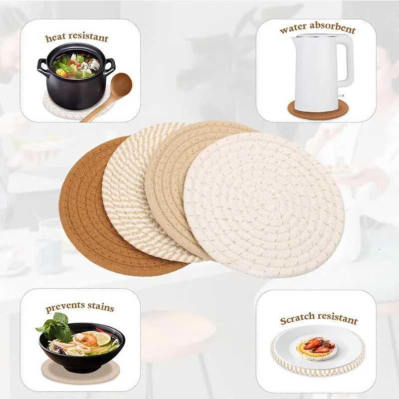 Concise Style Cotton Rope Woven Placemat Household Thick Insulated Coaster Hand Woven Cotton Linen Coaster With Storage Rack C251122