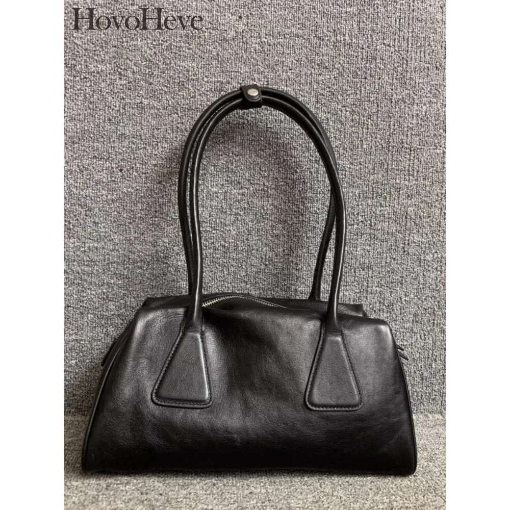 Genuine Leather Handbag Women Designer Single Shoulder Bag Zipper Solid Color Office Ladies Elegant Vintage Cowskin Armpit Bags Bag