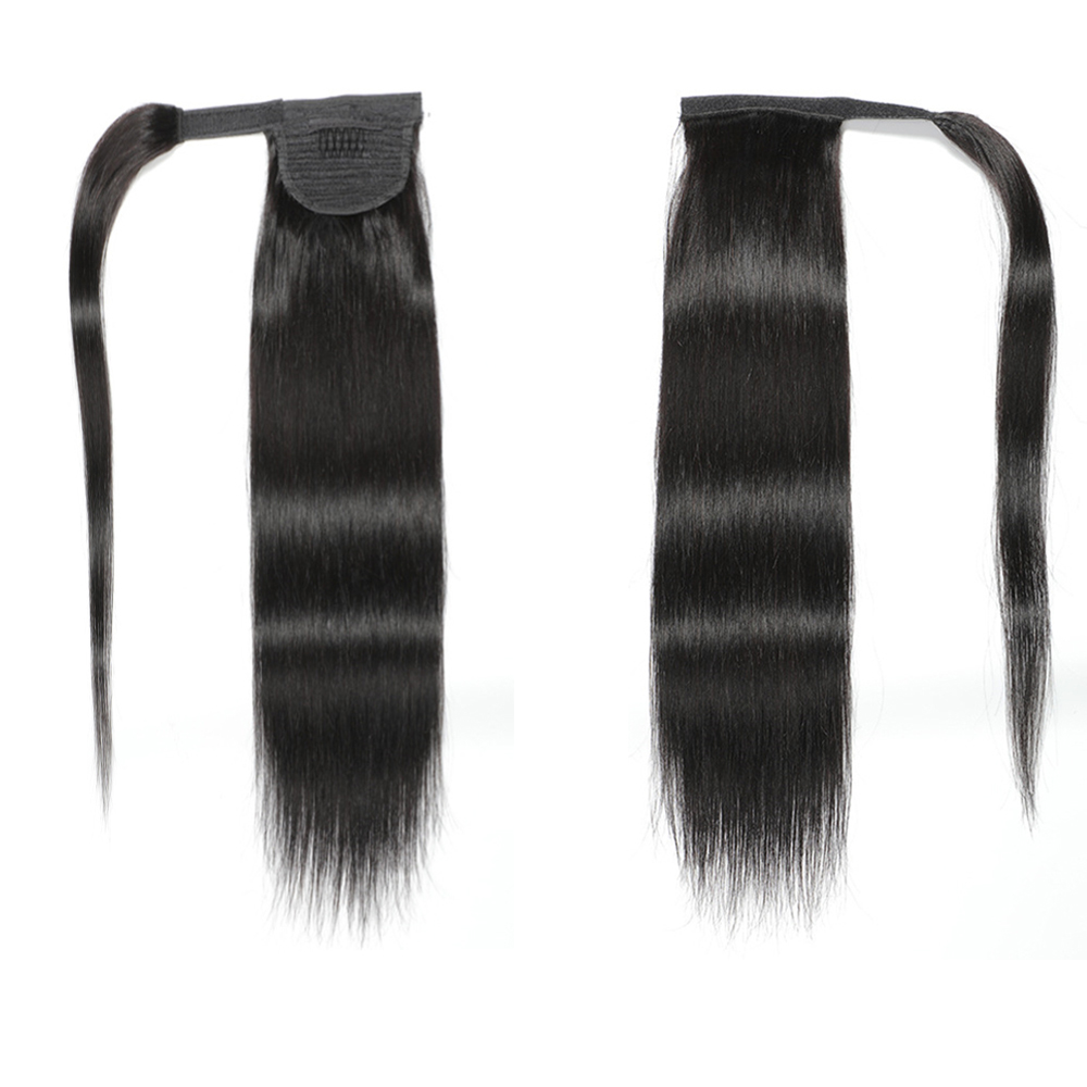 Bone Straight Ponytail Human Hair Extensions 100G Straight Wrap Around Horsetail 100% Remy Human Hair 10"-32" Ponytail Extension for Women
