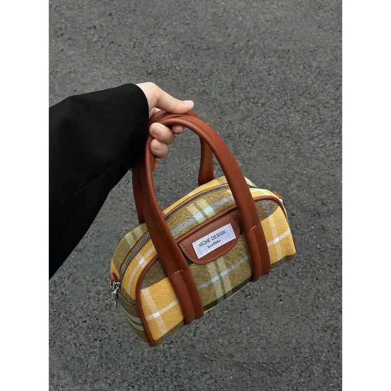 Autumn Winter New Vintage Fashion Trend All-In-One Portable Pop All-Match Plaid Bags Single Shoulder Crossbody Canvas PackT251122