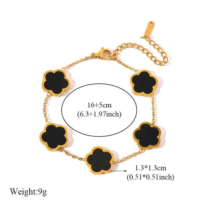 GANEMLY 316L StainlESS Steel Black Five leaf Bracelets For Women New TrenDY Waterproof Wrist Chain Jewelry Girls Gift J251122
