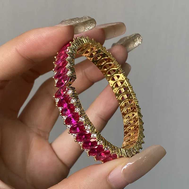 AEAW Round Moissanite Ruby Lab Grown Total 235ctw Womens Bangle Bracelet Silver 925 Wedding Bangle For Women J251122