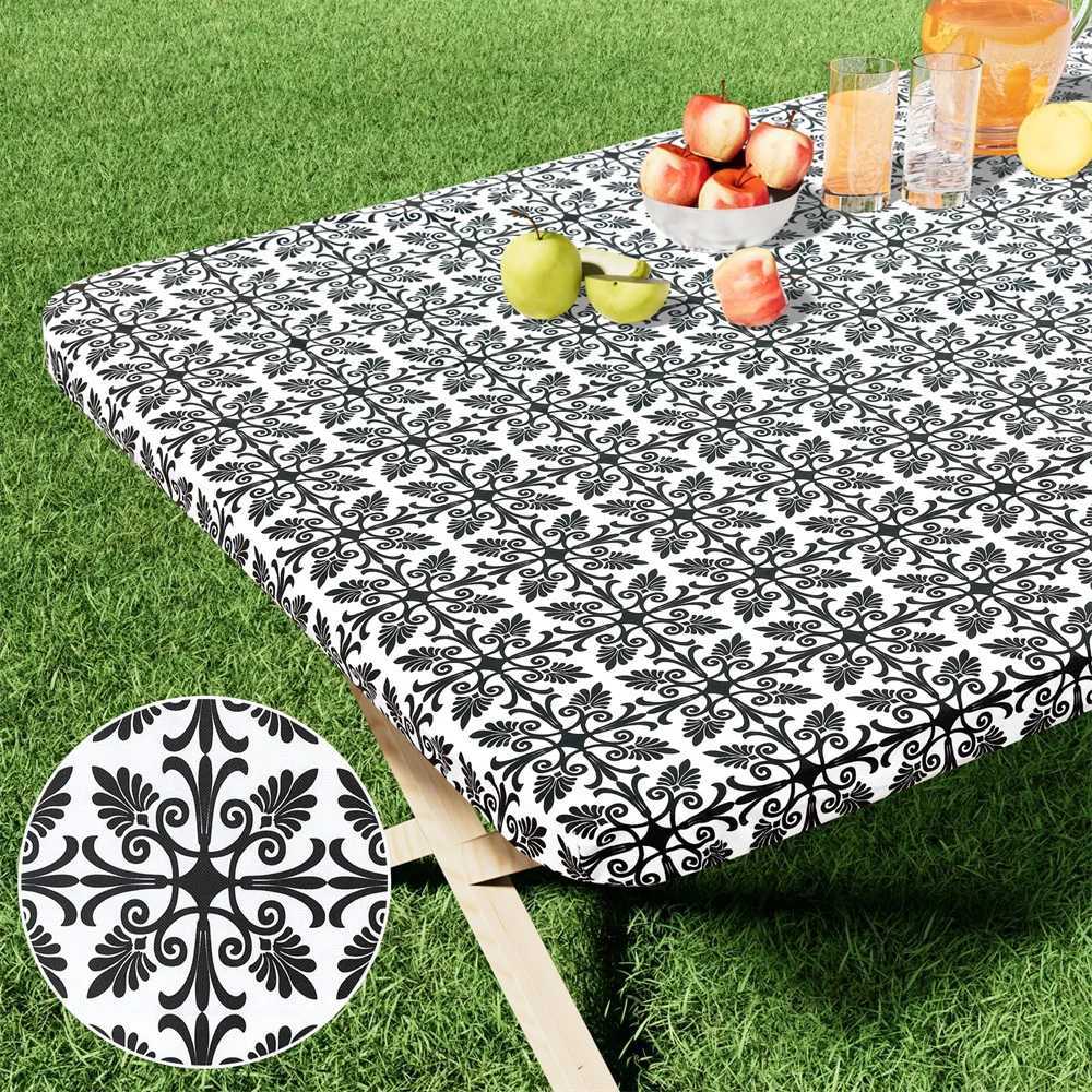 Homaxy Rectangle Vinyl Table Cloth Elastic Fitted Tablecloth Waterproof Plastic Table Covers Fold Tables Picnic Camping Outdoor C251122