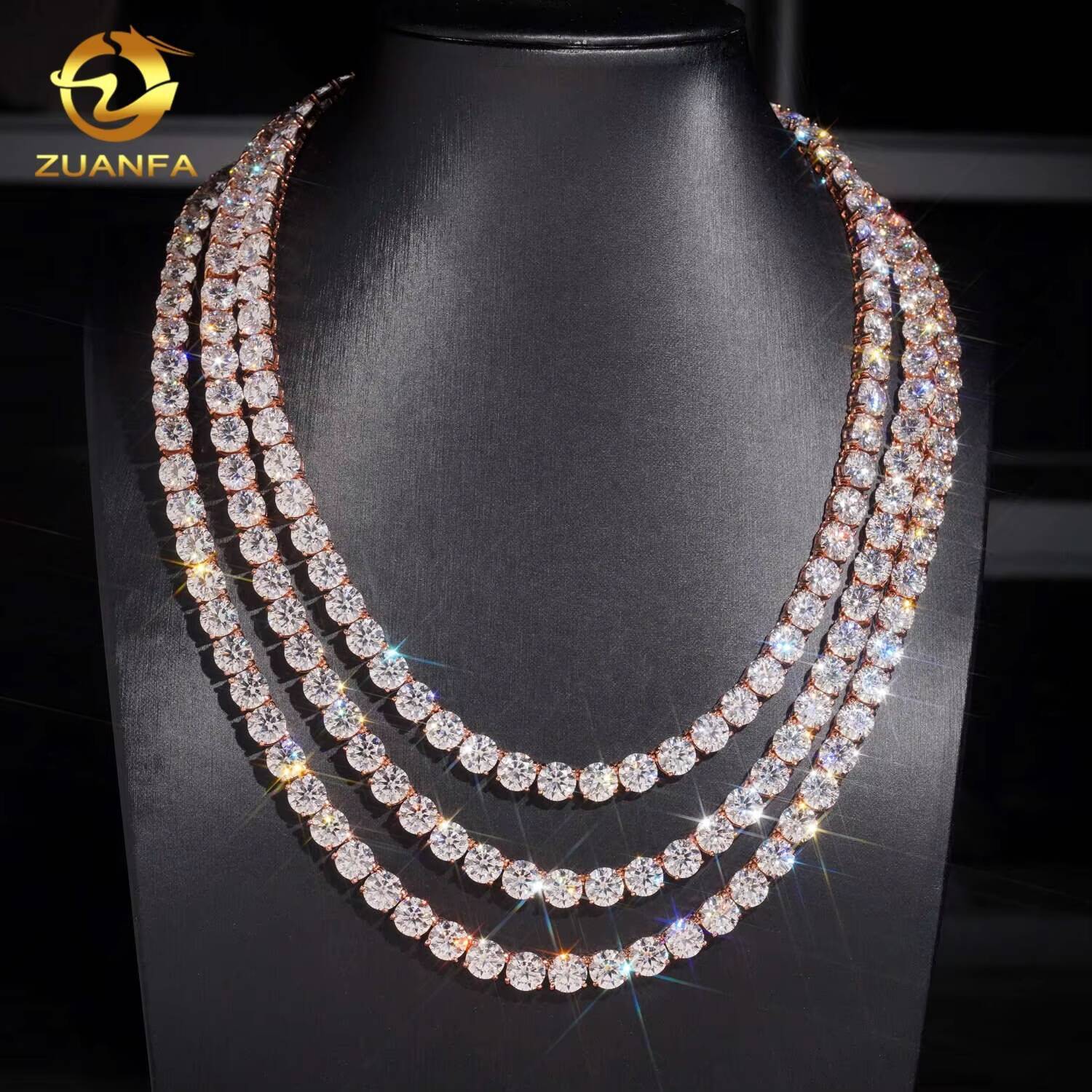 Hip Hop Jewelry 8mm Bling Fine 925 Silver Rose Gold VVS Moissanite Tennis Chain Necklace