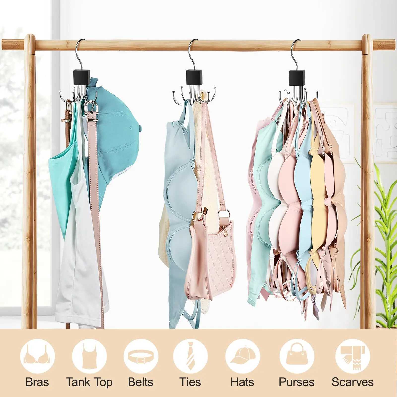 Rotating Wooden Metal Belt Hanger Multi-Functional Closet Organizer for Belts Bras Ties and Scarves with Stainless Steel C251117