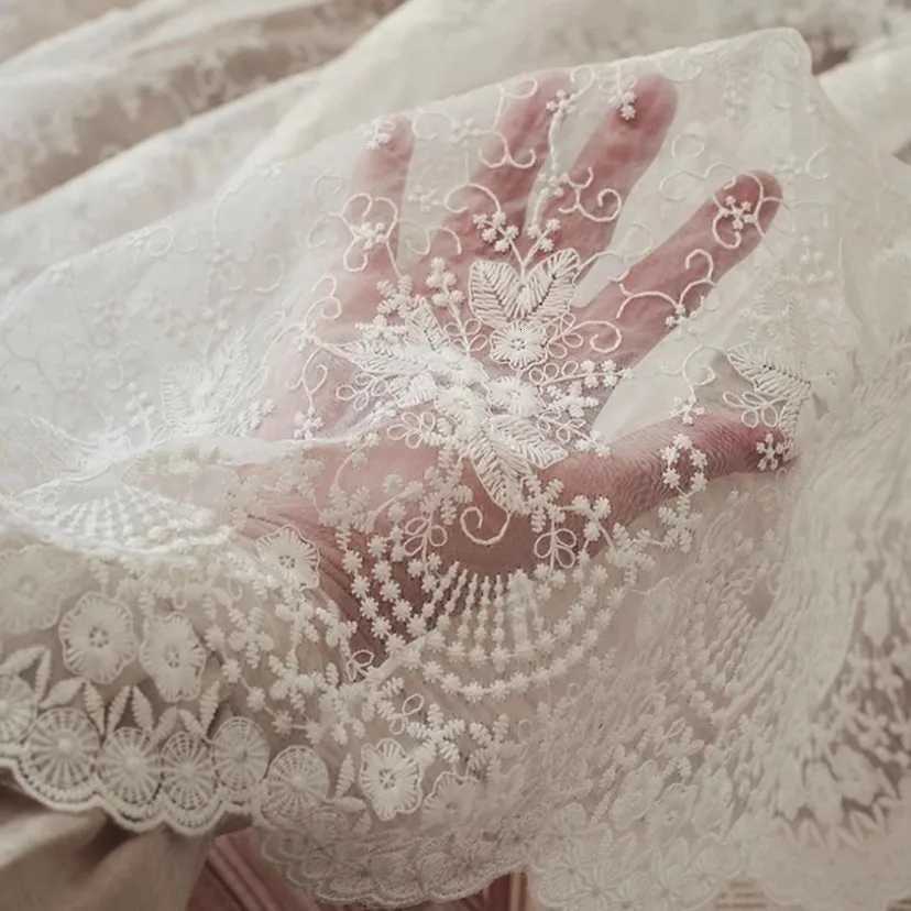 Romantic White Embroidered Lace Fabric French Style For Wedding Dress Home Decoration Tablecloth Fabric C251122