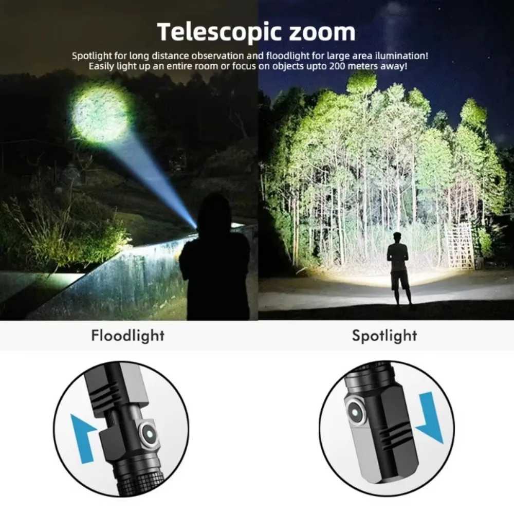 Super Bright XHP50 Mini LED Flashlight USB Rechargeable Zoom Aluminum Alloy Tactical Flashlight for Outdoor Camping Fishing C251122