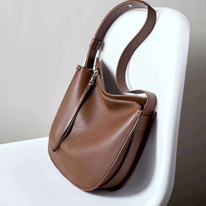 Hifashion Genuine Leather Underarm Shoulder Bags For Women Trend Designer Crescent Crossbody Purses Hobo Ladies Handbags Bag Bag
