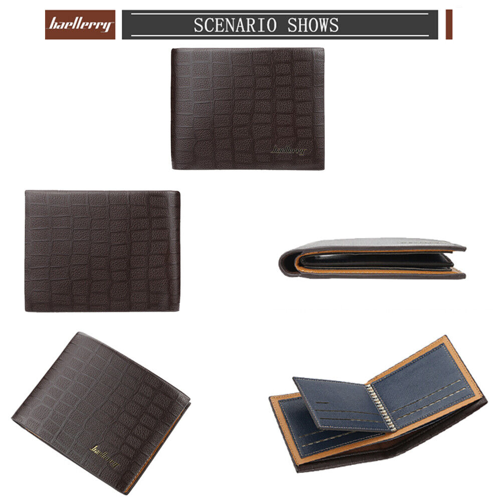 Bifold Slim Short Wallet For Mens PU Leather Purse ID Credit Card Holder Clutch Bag