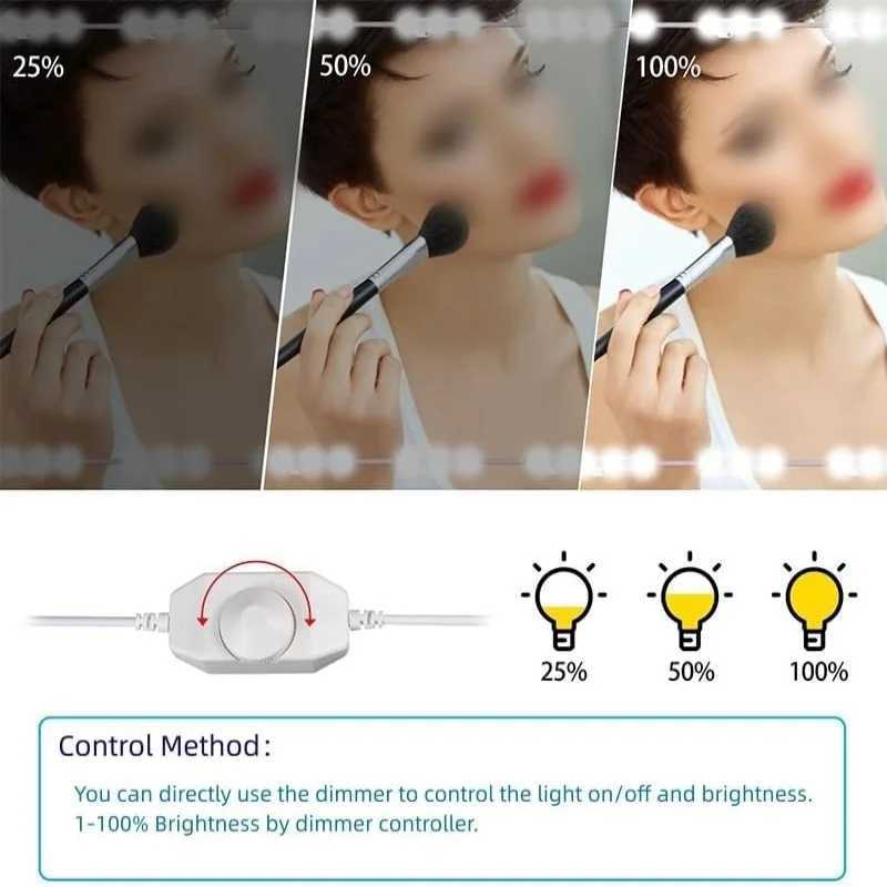 Led Vanity Mirror Lights Make Up Light Kit 60LEDs 12ft Dimmable Mirror Lights for Makeup Table BathroomMirror Not Included M251122