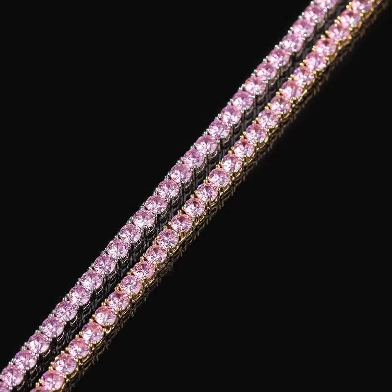 Pass Diamond Tetster Tennis Chain 925 Sterling Silver Iced Out Pink Hiphop 3mm Vvs Moissanite Tennis Chain
