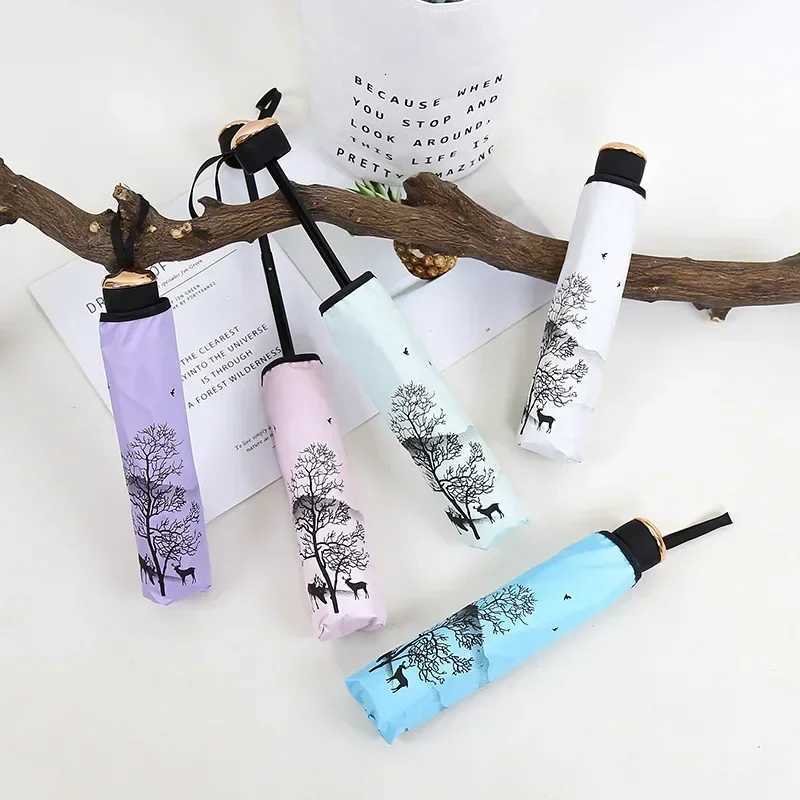 Ink Painting Umbrella ANTI-UV Foldable Umbrella Rain Women Chinese Style Umbrella Windproof Fashion Umbrellas Female GiftM251122