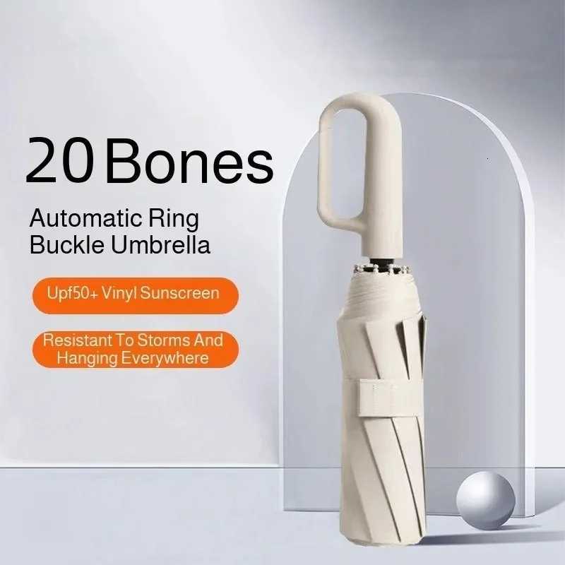 Reinforce Ring Clasp Fully Automatic Umbrella for Men and Women Folding Windproof Strong Waterproof Sturdy SunscreenM251122