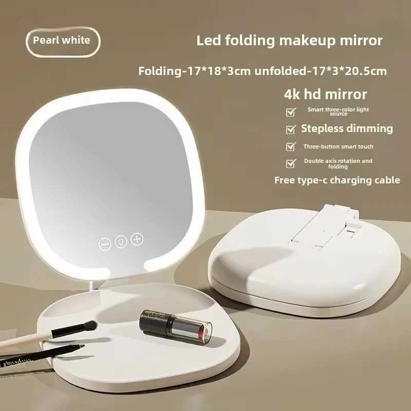 New LED Makeup MirrorOffice Foldable Portable Light Fill Light MirrorDormitory Desktop Dressing MirrorModern Vanity with Tray M251122