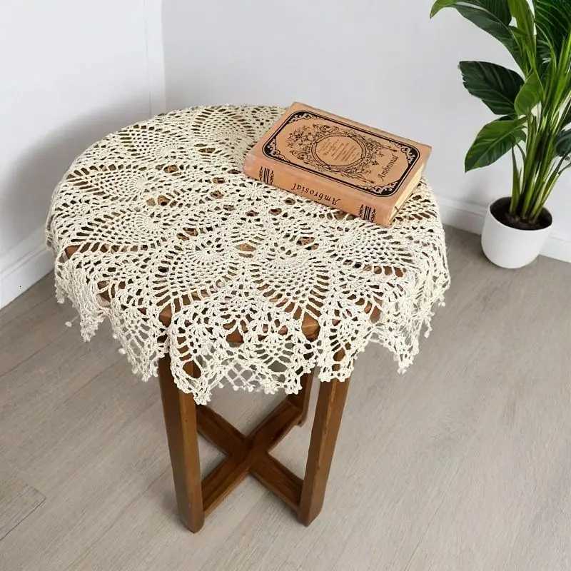 Hand-crocheted Cotton 60cm Vintage Tablecloth Placemat Hollow Lace Crochet Floral Table Cover Lampshade Sofa Cabinet Home Decor C251122