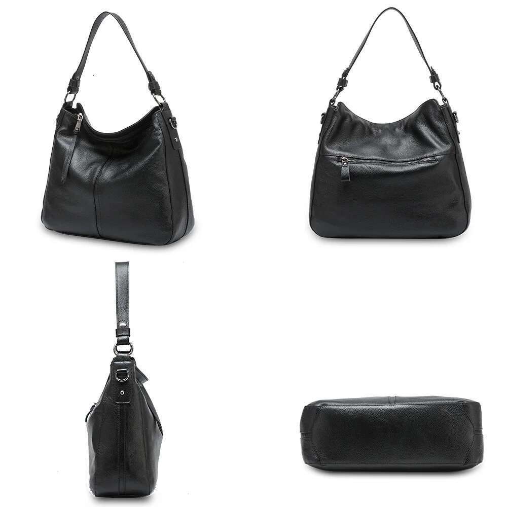 Zency Genuine Leather Elegant Women Shoulder Bag Classic Black Hobos Roomy Casual Tote Handbag Crossbody Messenger Grey Bag