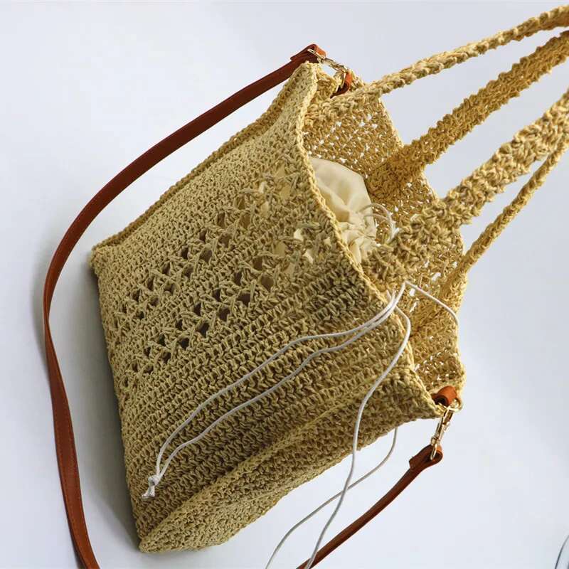 Bohemian Woven Straw Shoulder Bag Designer Hollow Rattan For Women Paper Rope Crossbody Bags Handbags And Purses Bag