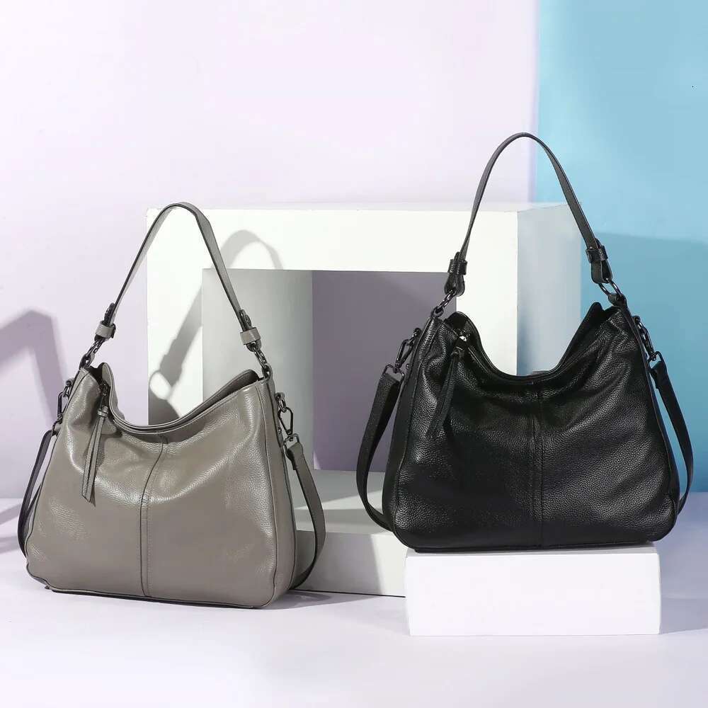 Zency Genuine Leather Elegant Women Shoulder Bag Classic Black Hobos Roomy Casual Tote Handbag Crossbody Messenger Grey Bag