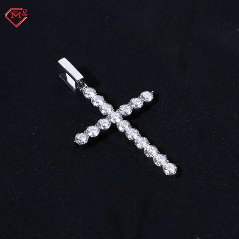 Super Sparkling Cross Sterling Sier Hiphop Vvs Silicon Stone Pendant