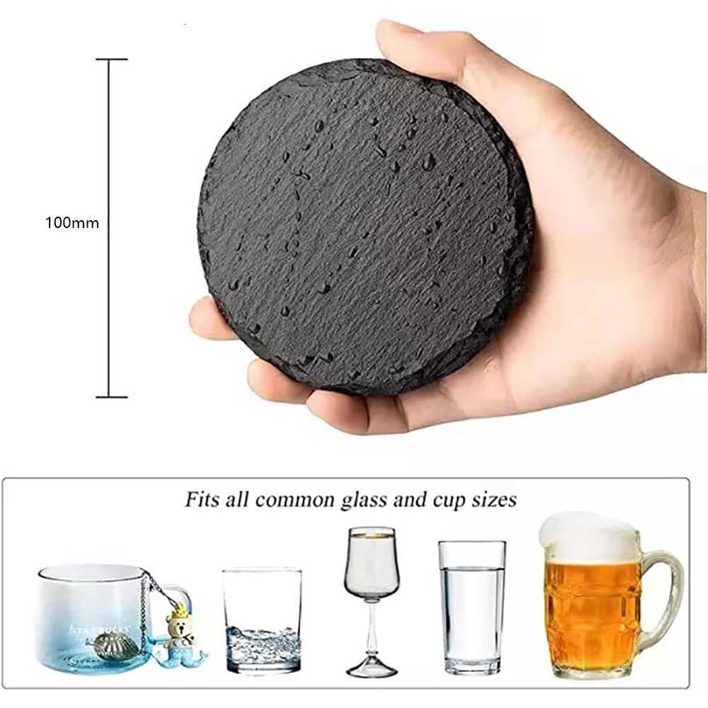 10Pcs Natural Slate Drink Coasters Round Black Stone Insulation Cup Coaster for Coffee Table Home Kitchen Bar C251122